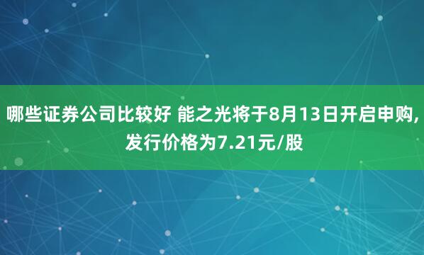 哪些证券公司比较好 能之光将于8月13日开启申购, 发行价格为7.21元/股
